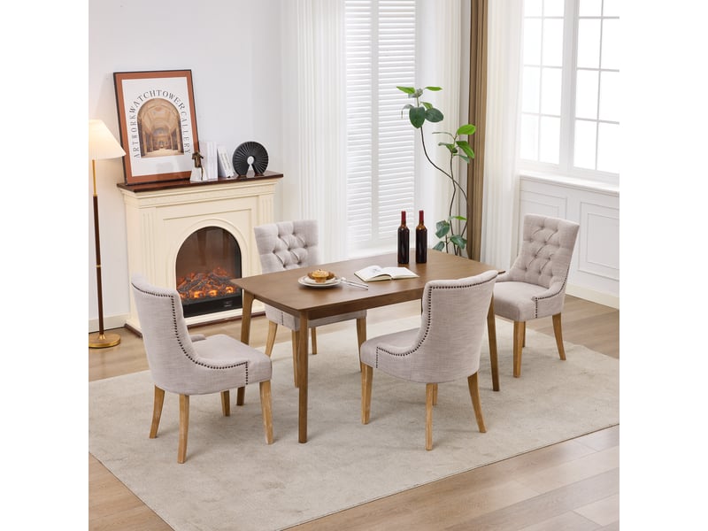  Lot de 2 chaises de salle à manger,56,5x63x92 cm,avec clous décoratifs,tissu,beige  - Conforama B
