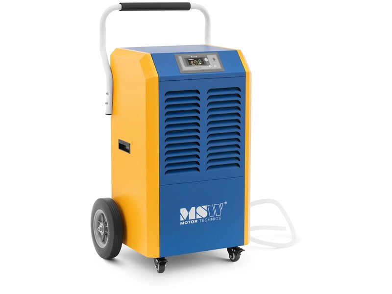  Déshumidificateur professionnel 138 litres par jour 130 150 m² 1300 m³h avec poignée caoutchouc tôle d'acier laminé à froid bleu jaune 14_0008874  - Conforama A