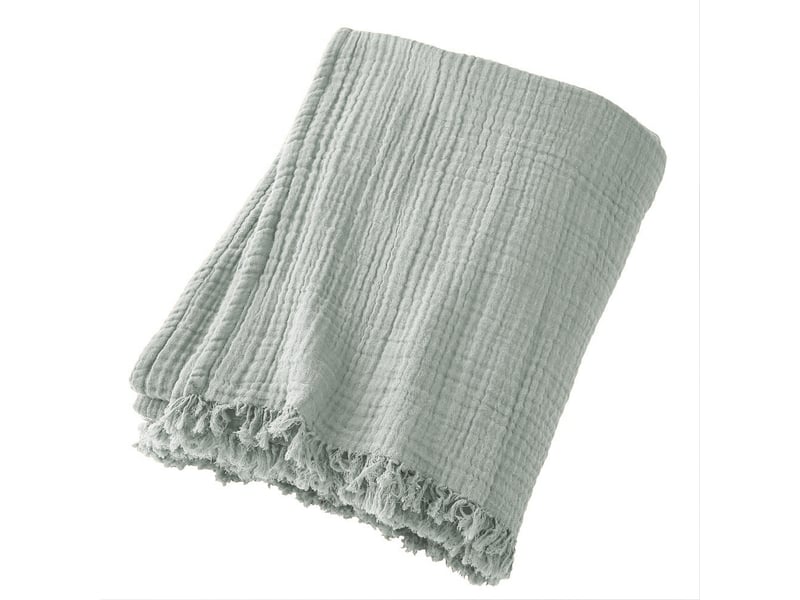  Plaid à franges 180x220 cm gaze de coton eucalyptus PD20934 - Conforama A