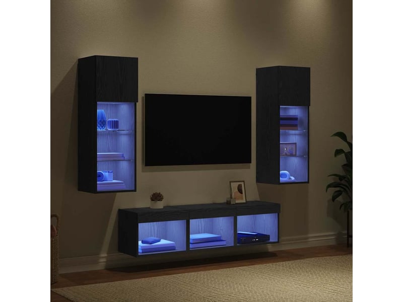  Lot de 5 meuble tv mural, meuble tv suspendu chêne noir bois d'ingénierie shl59484  - Conforama E