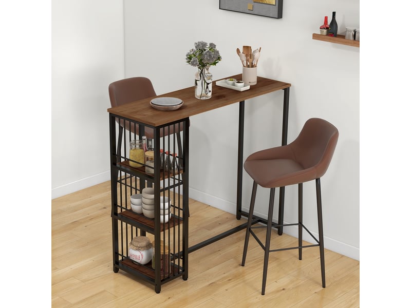  Table haute de cuisine à 3 étagères, table de bar haute pour 2 personnes, pieds en acier pour salon, 120 x 40 x 105 cm, marron et noir  - Conforama D