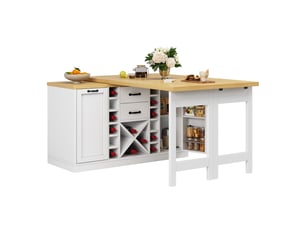 Desserte de cuisine avec plateau pivotant, 2 tiroirs, range-bouteilles et porte-poubelle, mdf blanc, 120×40×73,8 cm