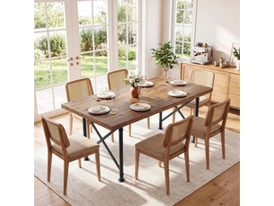 Table de salle à manger en bois massif 160 cm avec pieds en métal, brun rustique