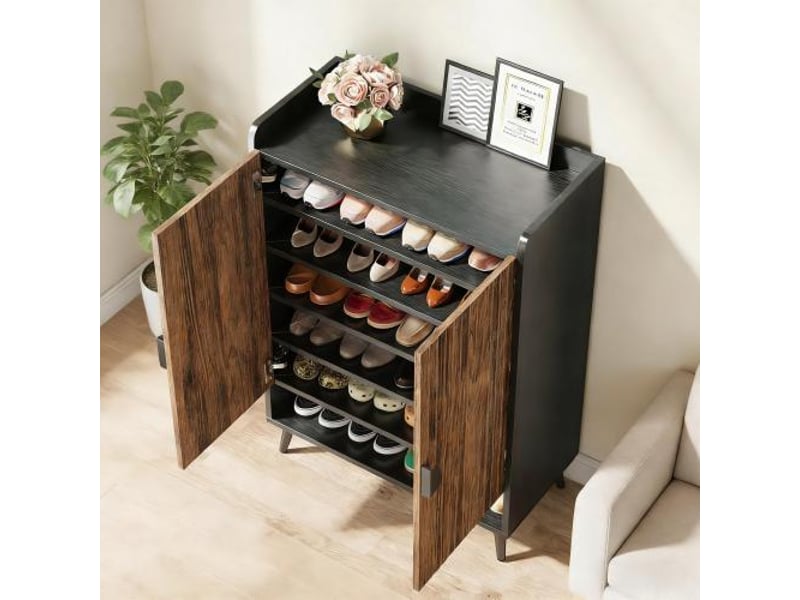  Meuble à chaussures en panneau de particules et métal marron 73x37x110 cm  - Conforama D