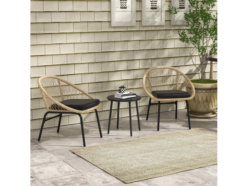 Salon de jardin 3 pièces 70x63x73 cm – jaune – 2 fauteuils avec coussins et table ronde en acier stable - Conforama B
