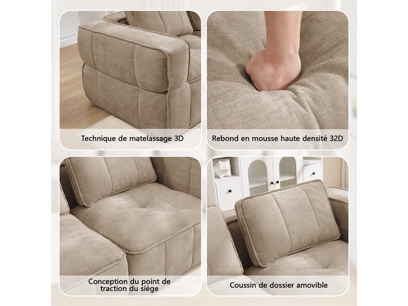  Canapé 4 places, revêtement en tissu, sans assemblage, tons naturels  - Conforama R