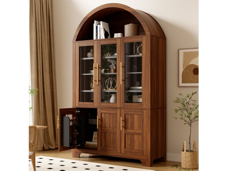  Vitrine haut 110x40x185 cm à 6 portes avec niche arquée, coloris noyer  - Conforama E