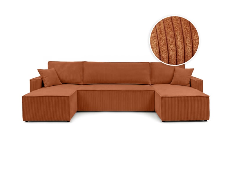  Farah - canapé d'angle panoramique convertible 6 places accoudoirs slim en velours cotelé  - Conforama A