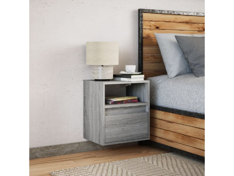 Table de chevet - cabinet de chevet - table de nuit murale avec lumières led sonoma gris - Conforama D
