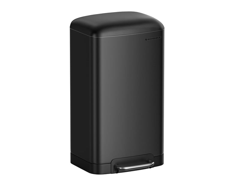  Poubelle de cuisine à pédale 34,5 x 32,5 x 61,5 cm design moderne pratique 30 l en acier inoxydable noir 12_0008510  - Conforama A