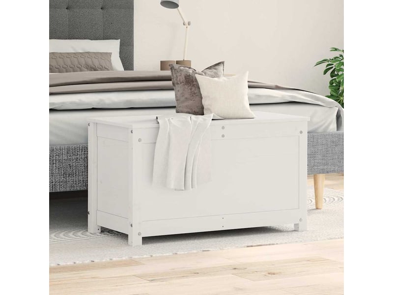  Boîte de rangement, coffre de rangement blanc 80x40x45,5 cm bois massif de pin  - Conforama C