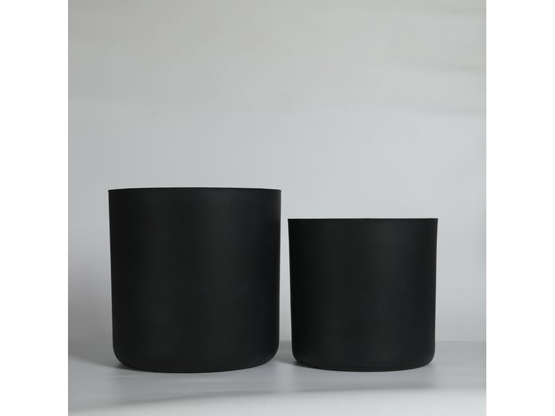 Ensemble de 2 pots de plantes ronds en béton, grands pot de fleurs extérieur intérieur faits main rustiques décoratifs avec trous de drainage pour jardin patio, 34 x 32 cm & 40 x 40 cm (noir) - Conforama E
