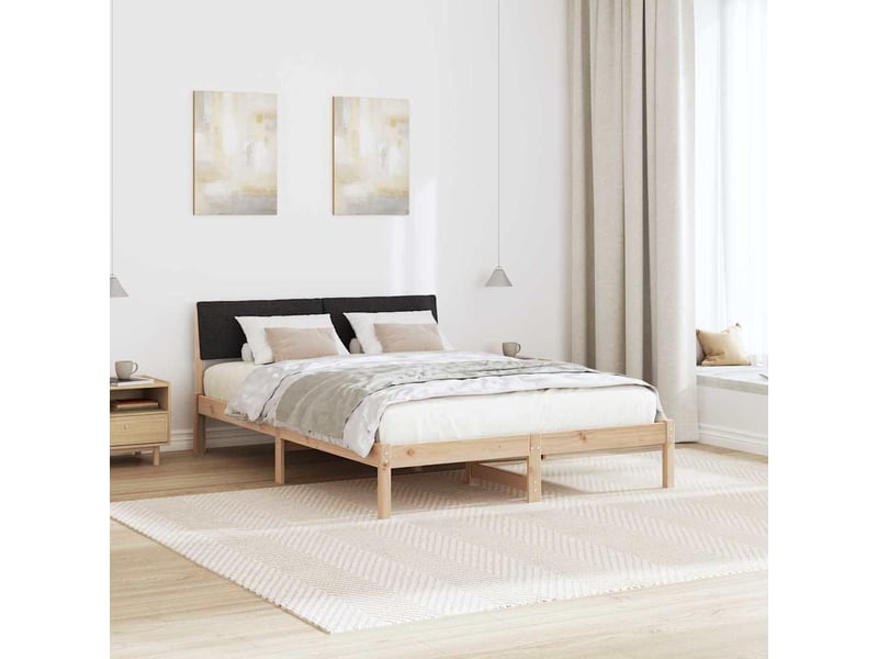Lit double- lit adulte - cadre de lit marron et noir 135 x 190 cm bois massif en pin - Conforama C