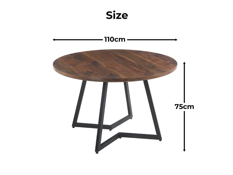  Table à manger ronde 110 x 110 x 75 cm, plateau mdf et pieds en métal noyer  - Conforama C