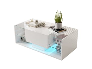 Table basse brillante avec led,table basse salon, table d'appoint, plateau en verre ,moderne,100 x 50 x 35 cm,blanc