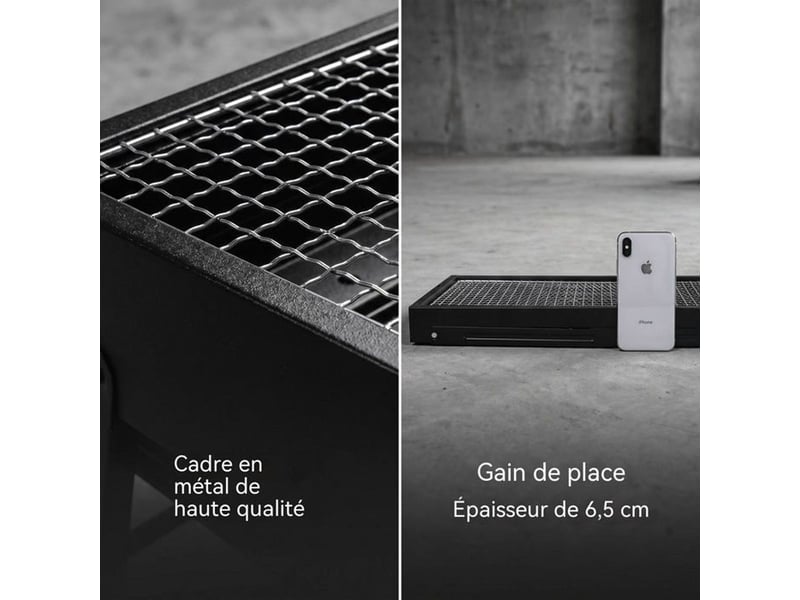  Barbecue portable charbon pliant ultra compact 7 cm avec plateau a charbon coulissant inox  - Conforama C