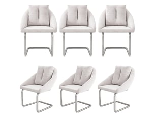 Chaise de salle à manger pivotante lot de 6 à dossier ergonomique  - pieds courbés métal velours beige