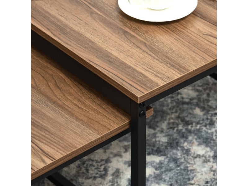  Lot de 2 tables basses industrielles en bois et acier, style naturel pour salon  - Conforama E