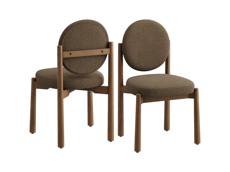  Lot de 2 chaises de salle à manger design moderne, dossier rond confortable, assise épaisse rembourrée, pieds en bois robustes, structure stable pour cuisine et salon, marron foncé  - Conforama A