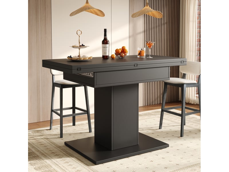  Table à manger extensible avec rangement, 120x120 cm, mdf noir, 4 places  - Conforama C