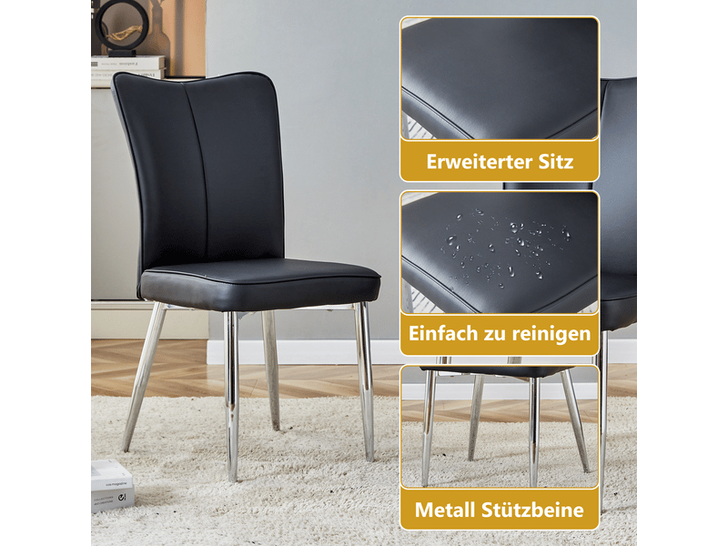  Lot de 2 chaises de salle à manger en similicuir pu noir, pieds en métal argenté W3658P368313 - Conforama D