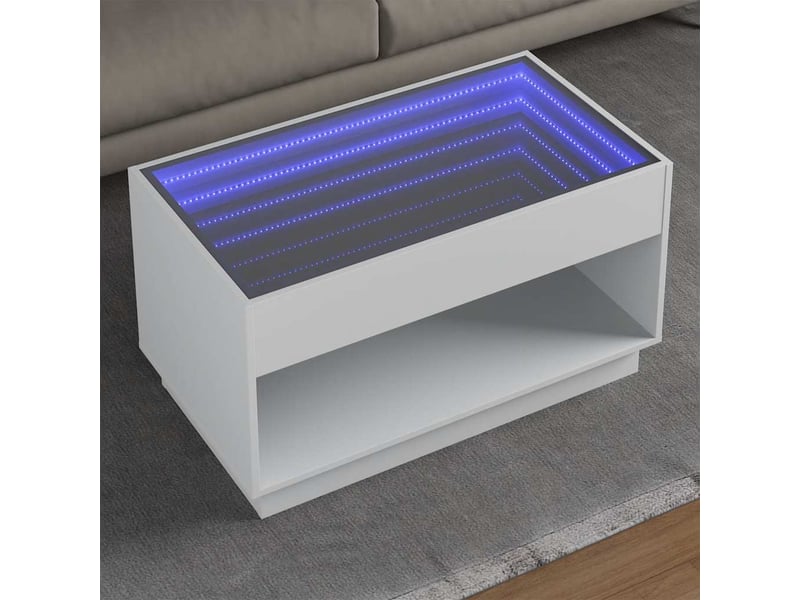  Table basse - table de salon - table à thé avec led infini blanc 90x50x50 cm  - Conforama B