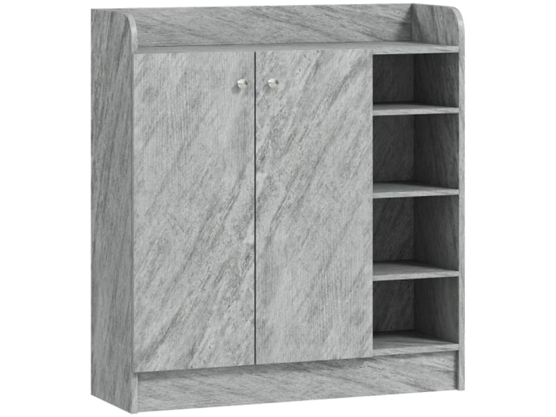  Meuble à chaussures gris 2 portes avec 4 niches ouvertes pour 12 paires, rangement entrée et couloir  - Conforama A