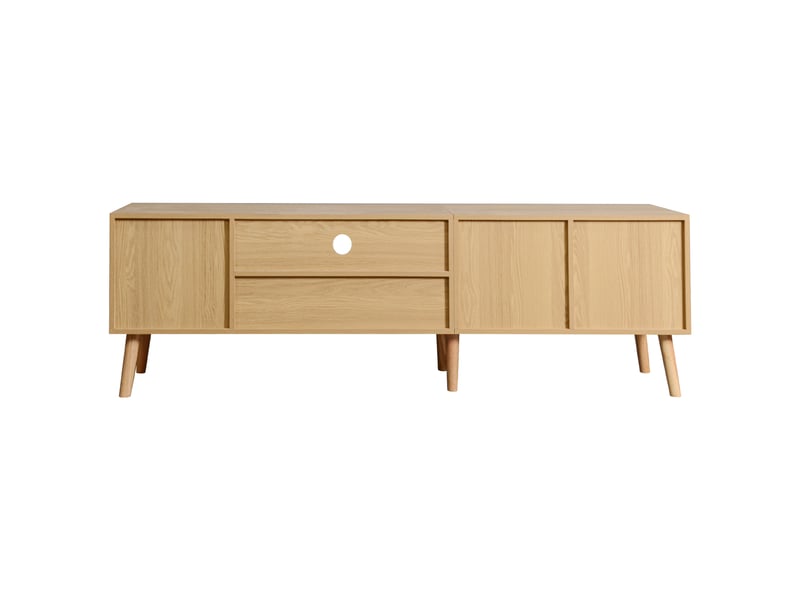  Déstockage : meuble tv 180 cm en rotin avec rangement et pieds bois, design naturel chaleureux  - Conforama A