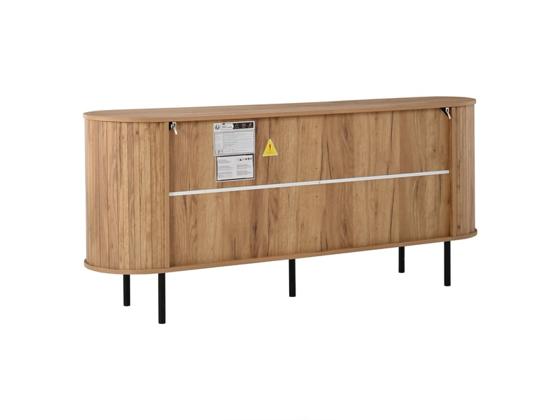  Buffet 160x40x70 cm bois naturel avec 6 tiroirs, façades rainurées et pieds métal  - Conforama D