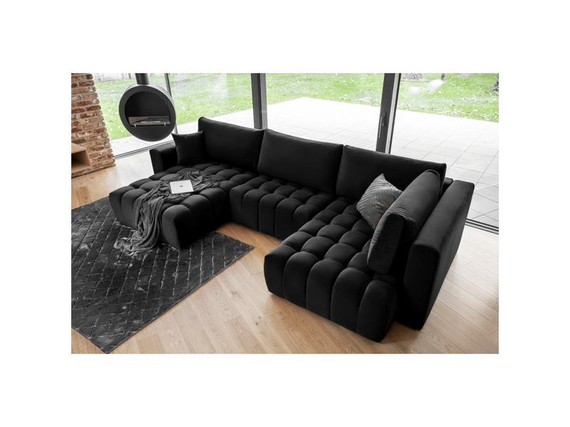 Canapé d'angle bonita convertible 6 places noir effet velours – gauche – 350x175cm - Conforama B