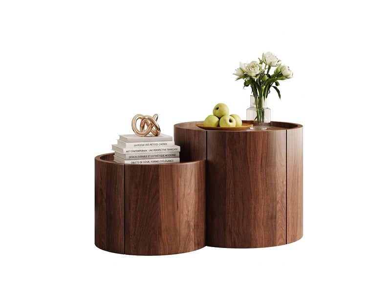 Table basse ronde avec rangement et tiroirs, finition noyer, 77.5x47.5x40 cm  - Conforama A