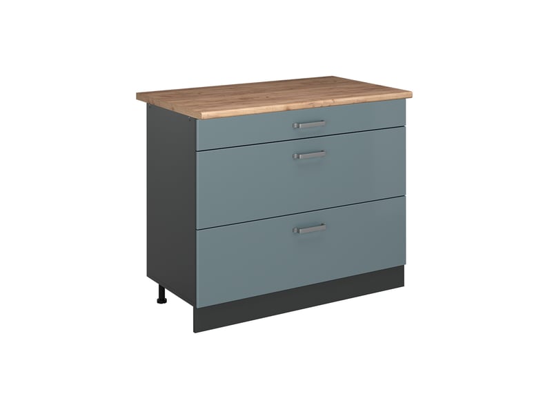  Vicco meuble cuisine, bleu-grisanthracite, 100cm plan de travail chêne doré  - Conforama A