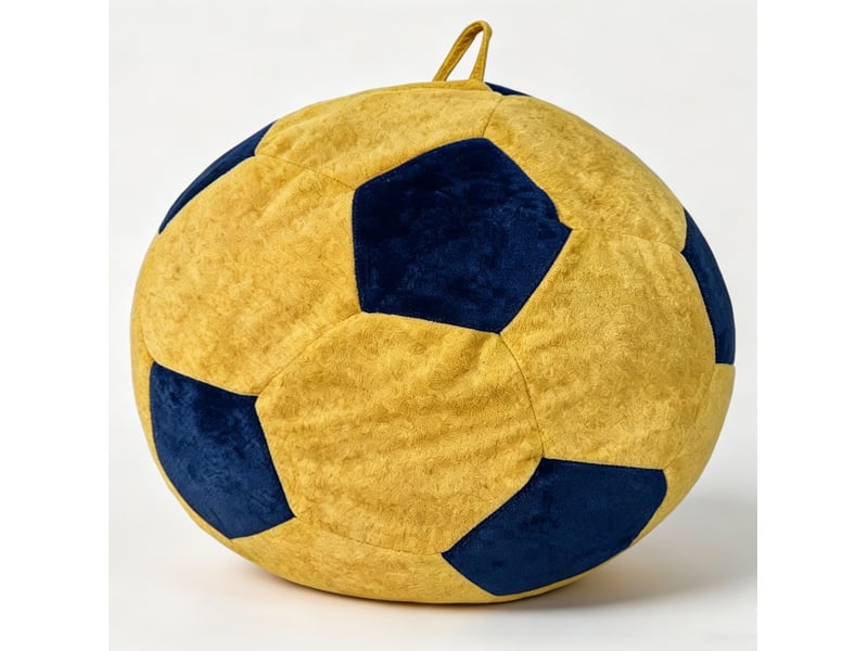 Fauteuil pouf rond pour adultes et adolescents, garnissage moelleux à mémoire de forme en flanelle bleu et jaune - Conforama A
