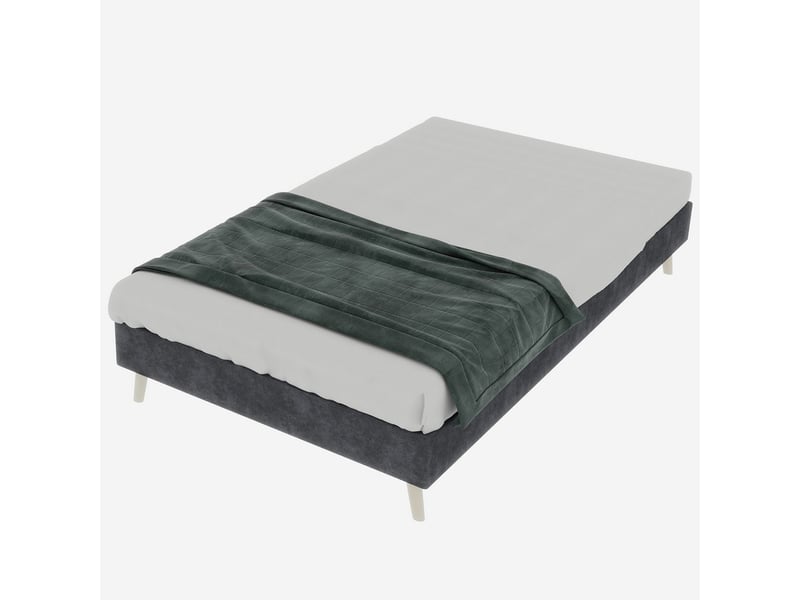  Lit 90x200 cm, lit adulte minimaliste, velours gris, pieds bois massif, sans tête de lit, structure stable  - Conforama A