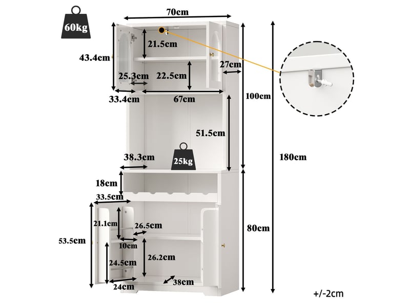 Buffet 2 pièces finition blanche éclairage led rgb piloté par application portes vitrées casier à bouteilles protection anti-basculement étagères réglables - Conforama C