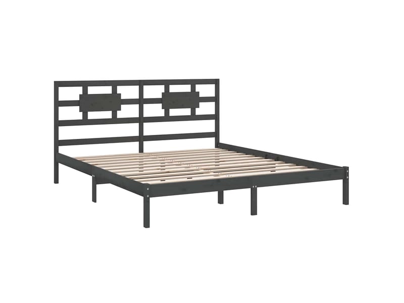  Lit double- lit adulte -  cadre de lit sans matelas gris 200x200 cm bois massif  - Conforama C