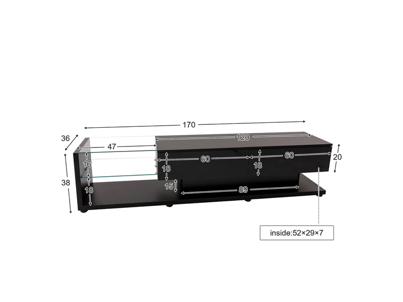  Meuble tv bas laqué modulable - lowboard salon avec cloisons en verre led - moderne et rustique  - Conforama C