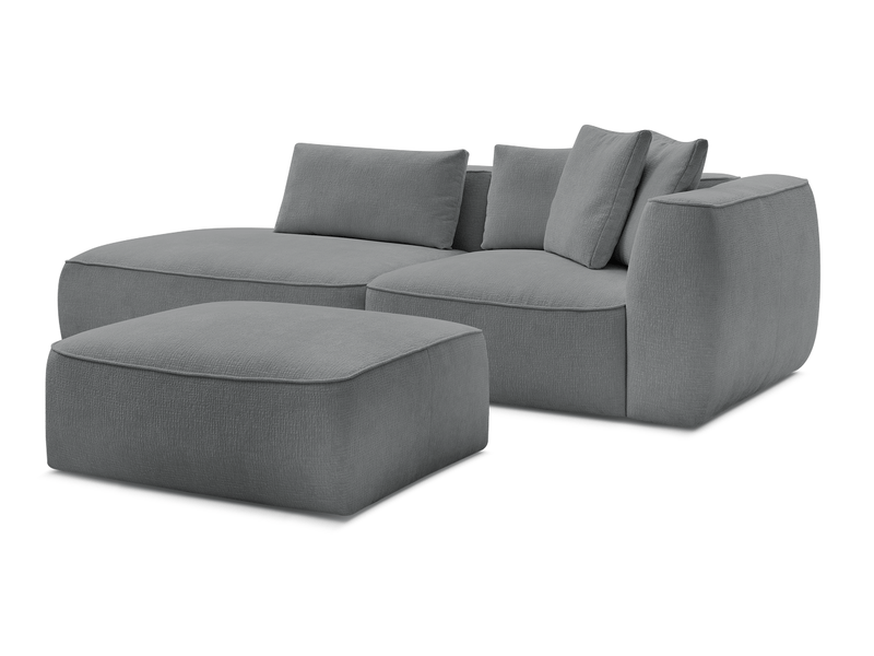  Bobochic canapé droit fixe 3 places leopold tissu texturé avec pouf gris foncé  accoudoir droit LEOPOLD - Conforama A