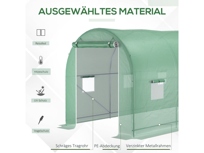  Serre tunnel de jardin - dimensions - couleur vert - matériau acier - film pe hydrofuge 500x200x205cm - Conforama D