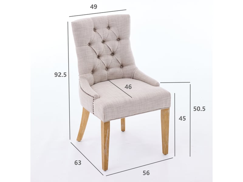  Lot de 2 chaises de salle à manger,56,5x63x92 cm,avec clous décoratifs,tissu,beige  - Conforama C