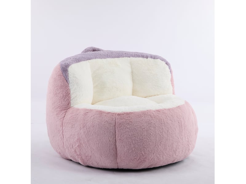Fauteuil poire xxl 106x110x77 cm – rose, blanc et violet – tissu peluche, mousse et base antidérapante - Conforama D