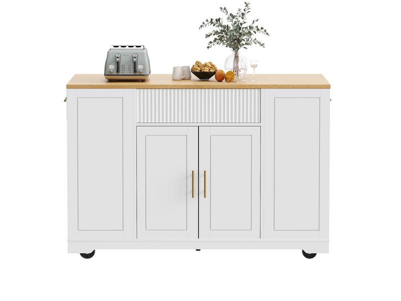  Îlot central cuisine sur roulettes 120x50 cm desserte blanche avec rangement poubelle 3 tiroirs 2 portes  - Conforama A