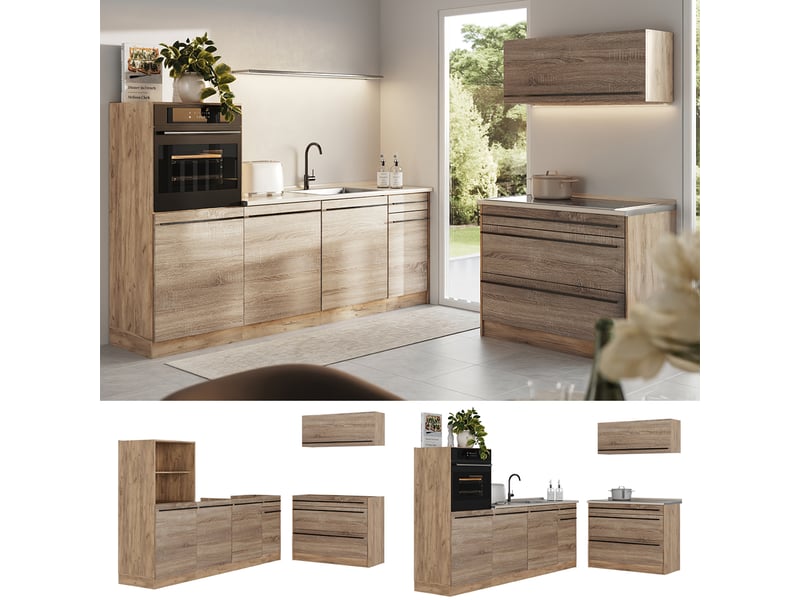  Vicco cuisine, sonomachêne doré, 220cm sans plan de travail  - Conforama D