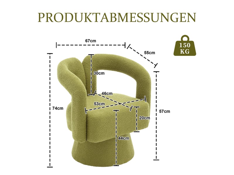  Fauteuil pivotant à 360° en tissu bouclette vert olive W2845P205758 - Conforama C