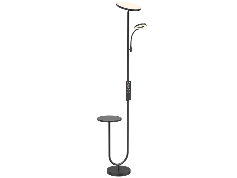  Lampadaire led dimmable 42w 4840lm liseuse réglable et tablette lampadaire sur pied salon 2700k-6000k télécommande noir  - Conforama A