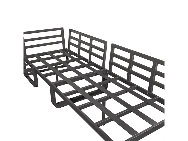  Set de jardin en fer 5 pl, coussins gris, canapés, table d'appoint, tables basses rondes  - Conforama R