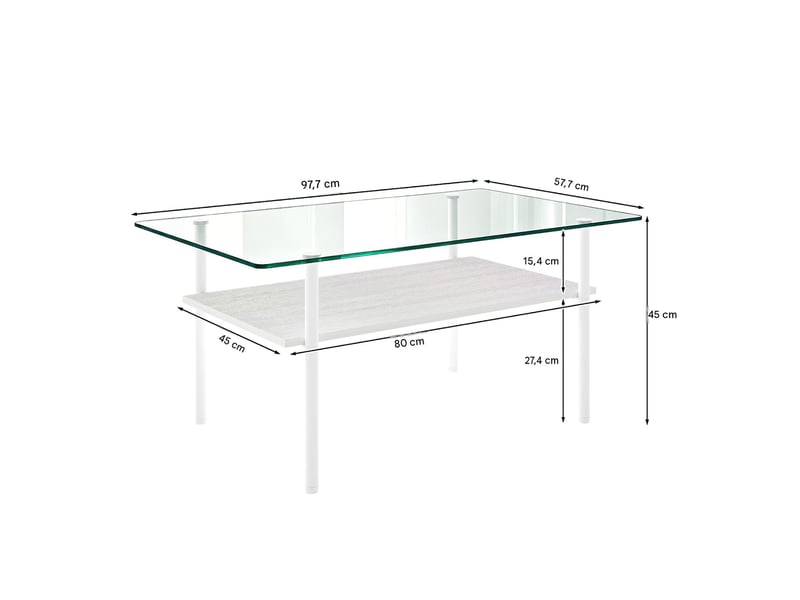  Table basse rectangulaire en verre et mdf piètement métal blanc 98 x 58 x 45 cm W5093P483975 - Conforama C