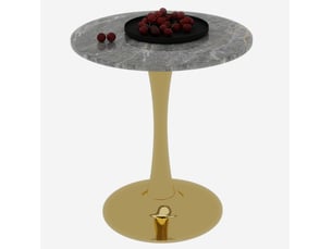 Table à manger ronde 70 cm dorée, plateau en marbre artificiel gris veiné, h. 72 cm