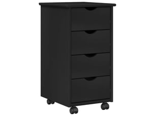 Caisson roulant de bureau, meuble de rangement 34 x 39 x 65,5 cm bois de pin massif noir