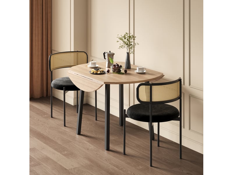  Table à manger ronde pliante 100 x 100 cm, mdf et pieds en métal, chêne clair  - Conforama D